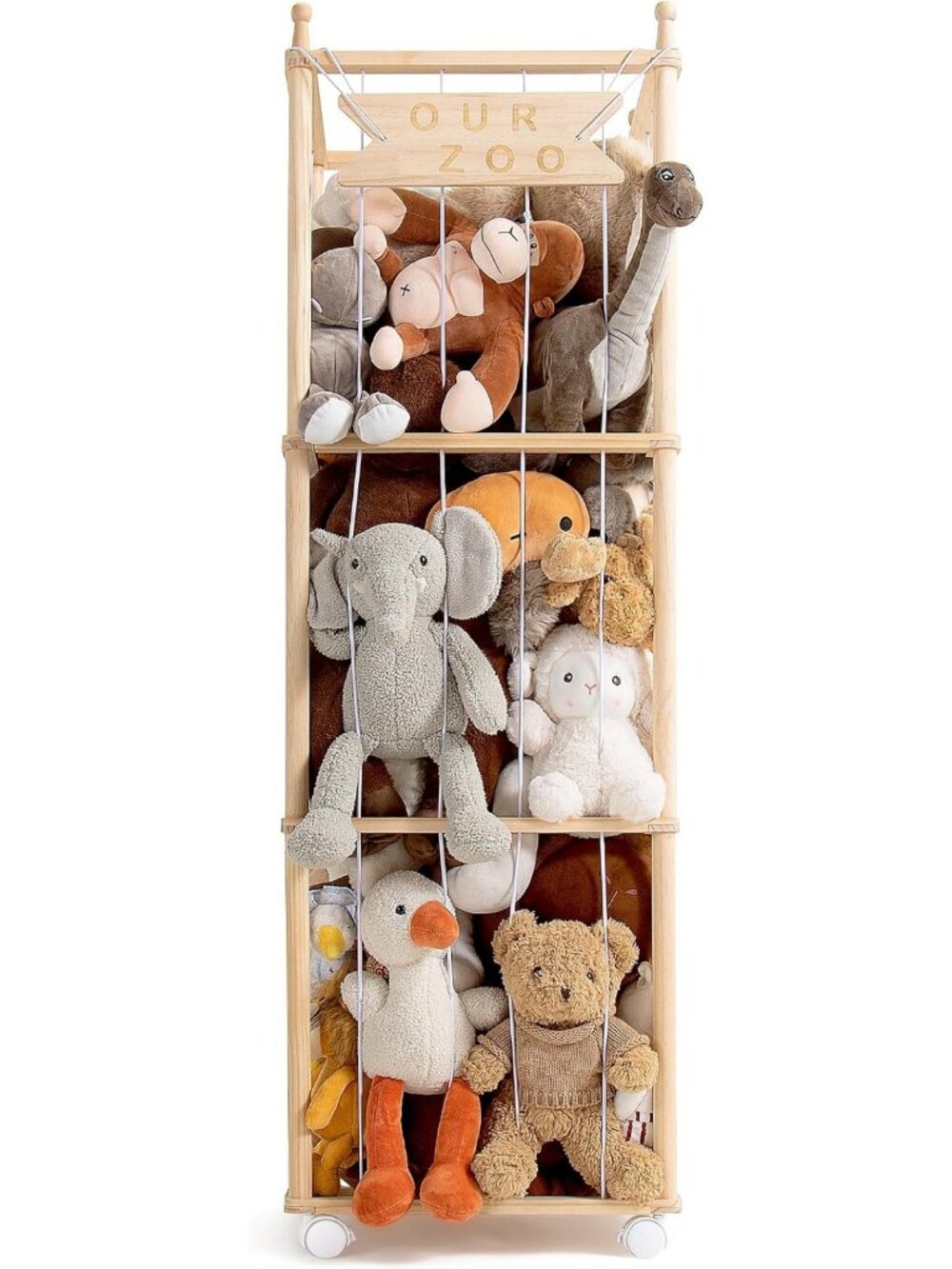 Large Plush Toy Organizer - 54in Wooden Zoo Storage for Stuffed Animals & Toys